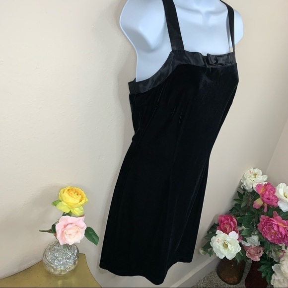 7 Vintage Black Velvet Cocktail Dress Just Choon 90s Juniors Sleeveless LBD - Picture 3 of 6